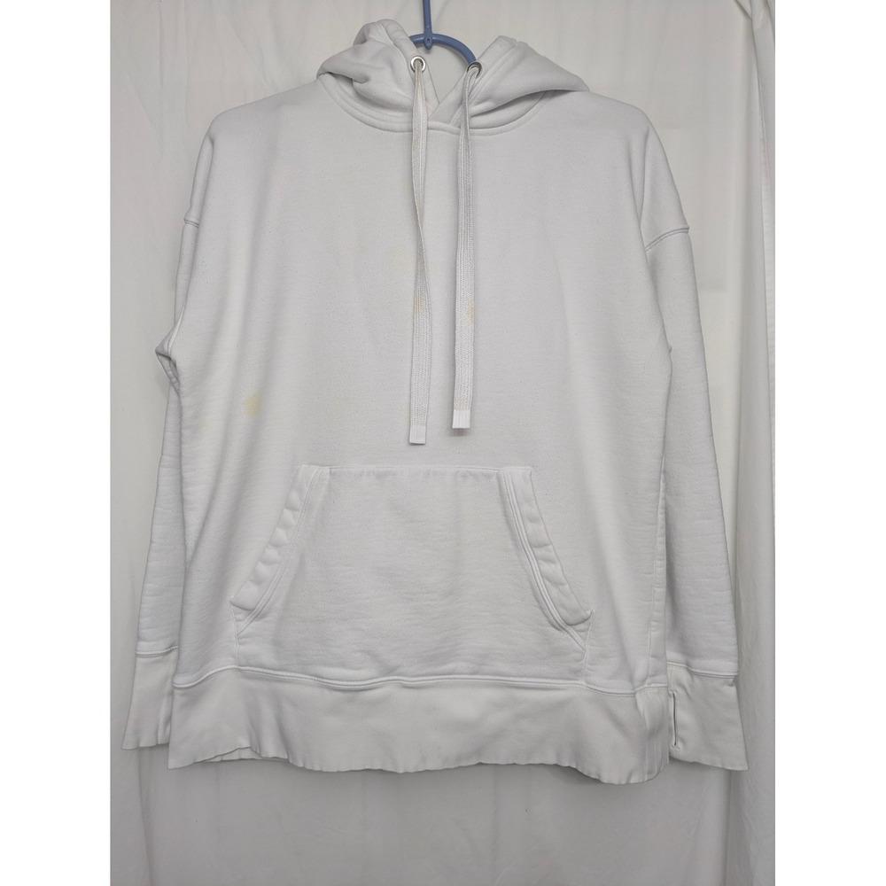 Athleta White Lace Print Back Stripe Hoodie Sweatshirt Thumbholes Small